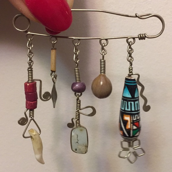 Wearable Art pin “Diaper pin” BoHo/gypsy/festival - Picture 1 of 8